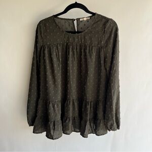 Tea N Rose Peasant Polka Dot Blouse Sz Sm Olive Green EUC Women’s